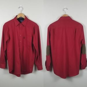 Pendleton Red Virgin Wool Trail Shirt with Brown Elbow Patches Size Medium